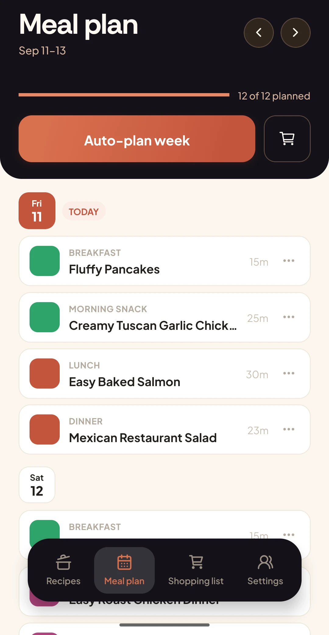 Weekly meal plan