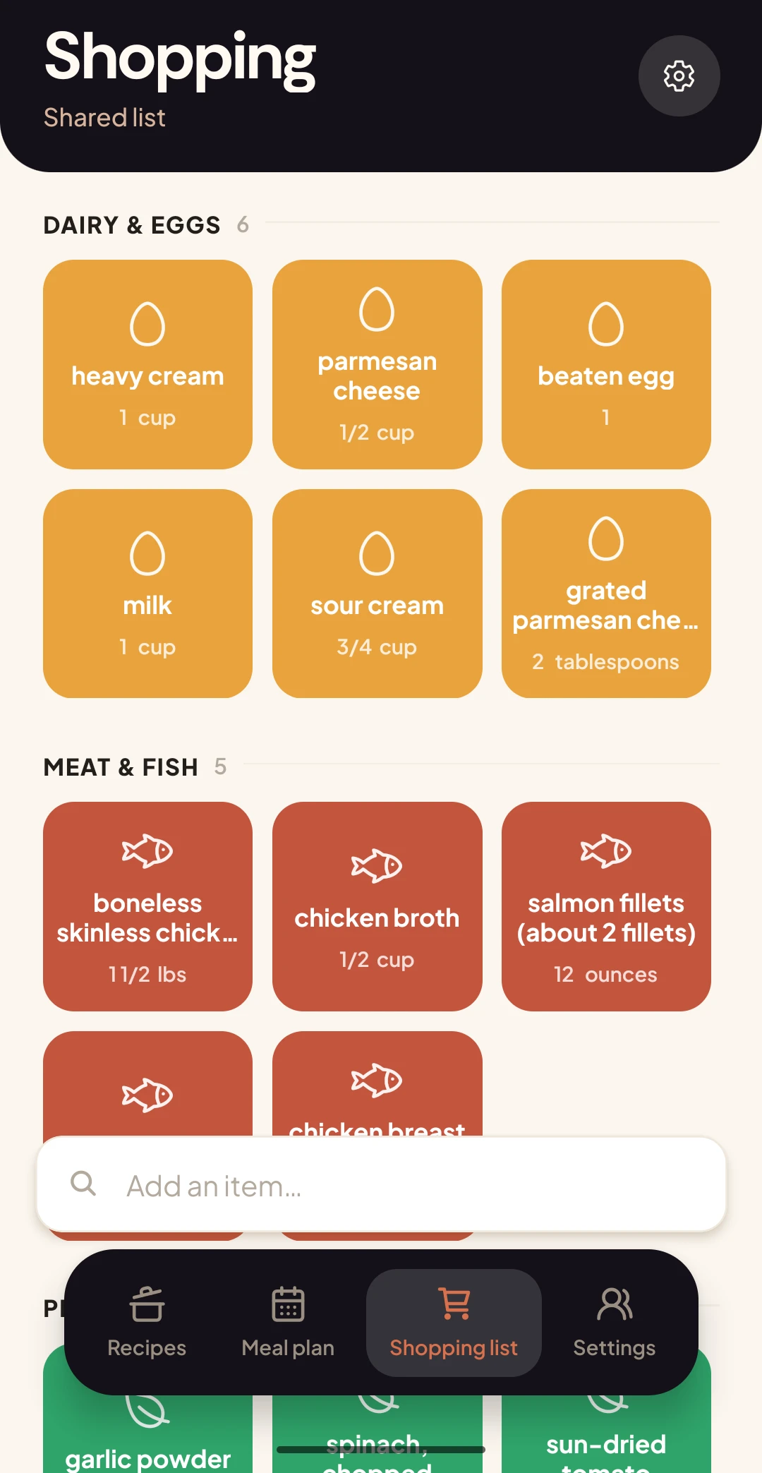Shared shopping list